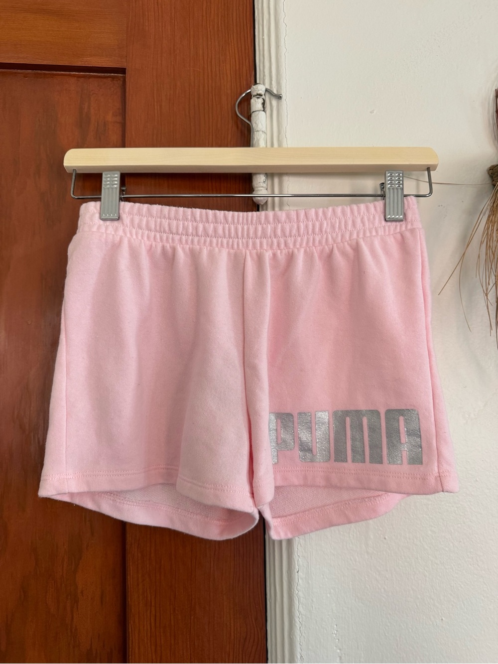 Puma Pink Athletic Fleece Shorts with Silver Logo